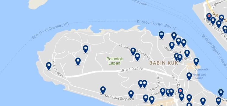 Alojamiento en Babin Kuk - Clica sobre el mapa para ver todo el alojamiento en esta zona
