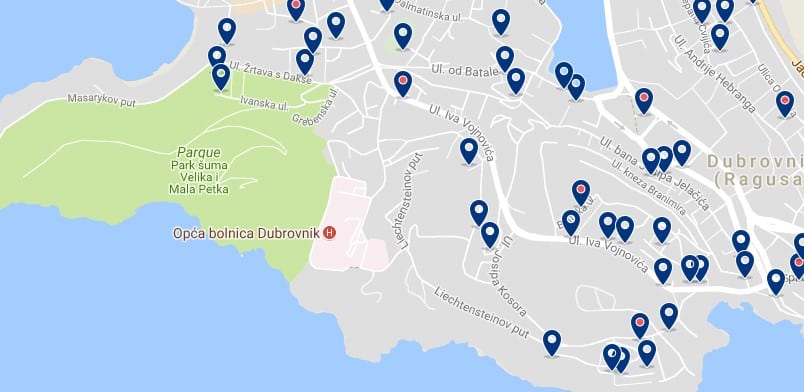 Alojamiento en Lapad - Clica sobre el mapa para ver todo el alojamiento en esta zona