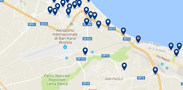 Accommodation around Bari - Palese Airport - Click on the map to see all accommodation in this area