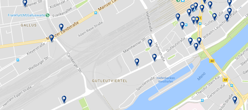 Accommodation in Frankfurt - Gutleutviertel - Click on the map to see all accommodation options in this area