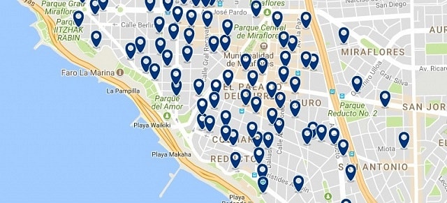 Accommodation in Miraflores - Click on the map to see all available accommodation in this area