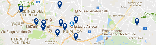 Alojamiento cerca del Estadio Azteca de Ciudad de México - Clica sobre el mapa para ver todo el alojamiento en esta zona