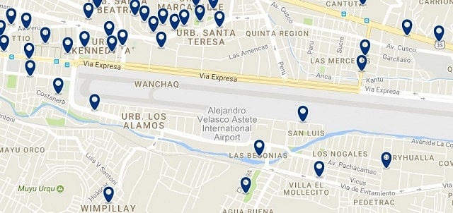 Alojamiento cerca del aeropuerto de Cuzco - Clica sobre el mapa para ver todo el alojamiento en esta zona