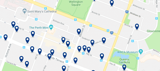 Alojamiento en West Perth - Clica sobre el mapa para ver todo el alojamiento en esta zona