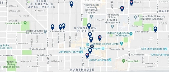 Accommodation in Downtown Phoenix - Click on the map to see all accommodation in this area
