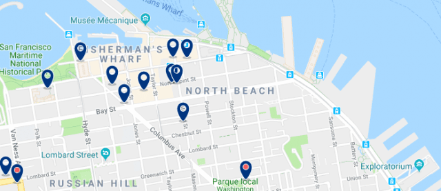 Alojamiento en North Beach - Clica sobre el mapa para ver todo el alojamiento en esta zona