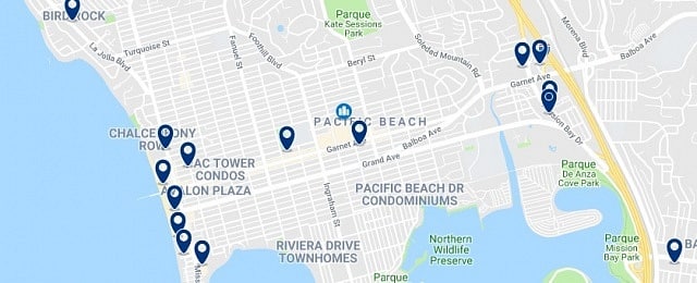 Accommodation in Pacific Beach - Click on the map to see all available accommodation in this area