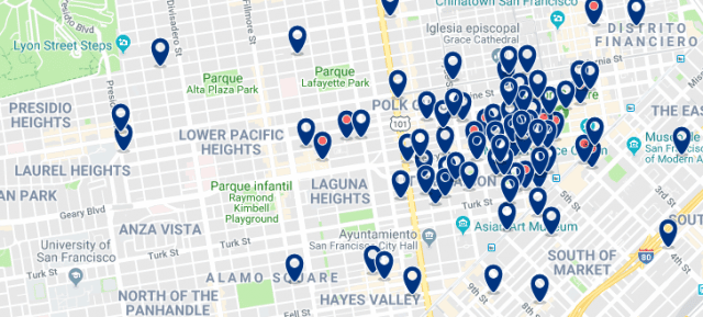 Accommodation in Pacific Heights - Click on the map to see all available accommodation in this area