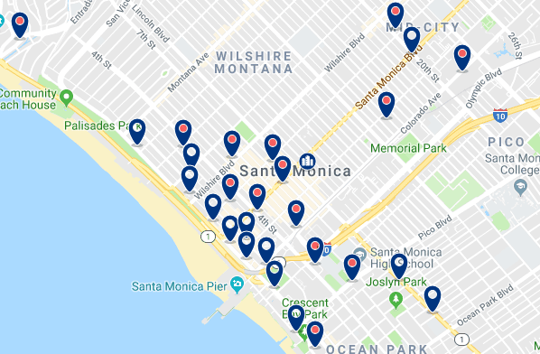 Accommodation in Santa Mónica – Click on the map to see all available accommodation in this area