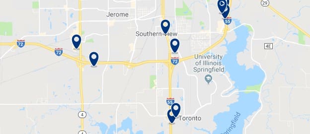 Accommodation near the University of Illinois Springfield - Click on the map to see all available accommodation in this area