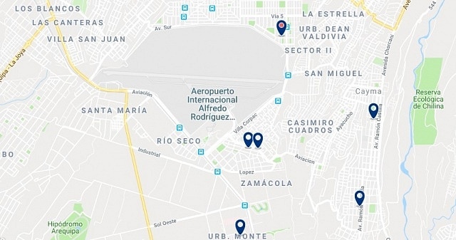 Accommodation near Arequipa's airport - Click on the map to see all accommodation in this area