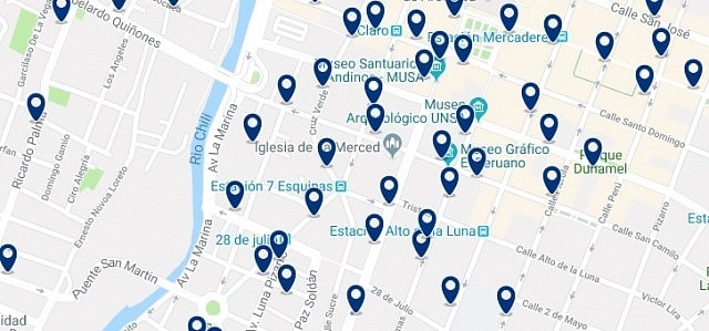 Accommodation in Arequipa's Historic Center - Click on the map to see all accommodation in this area