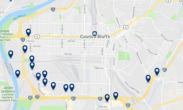Accommodation in Council Bluffs - Click on the map to see all available accommodation in this area