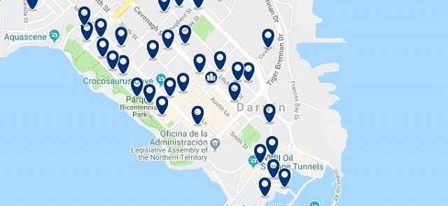 Accommodation in Darwin CBD - Click on the map to see all available accommodation in this area