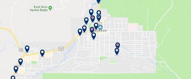 Accommodation in Jackson Hole - Click on the map to see all available accommodation in this area