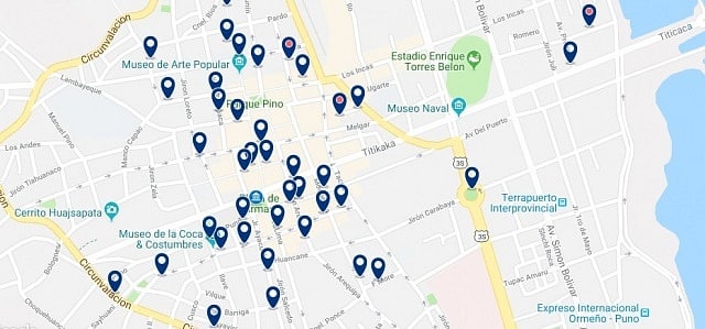 Accommodation in Puno Centro - Click on the map to see all accommodation in this area