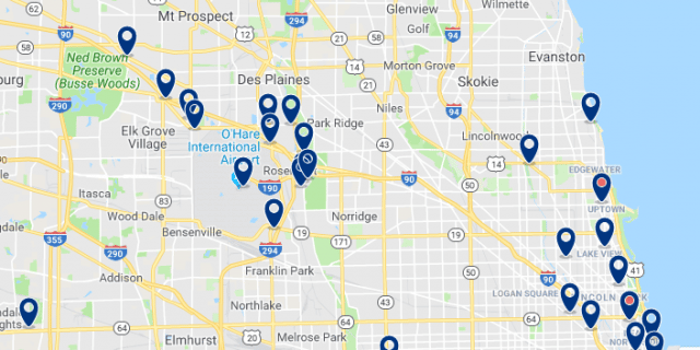 Accommodation near O'Hare International Airport - Click on the map to see all available accommodation in this area