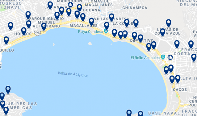 Accommodation in Acapulco Tradicional – Click on the map to see all available accommodation in this area