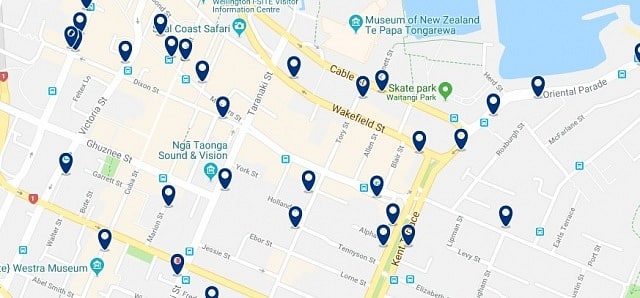 Accommodation in Courtney Place - Click on the map to see all available accommodation in this area