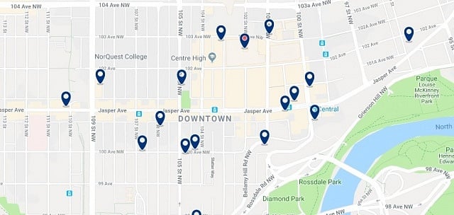 Accommodation in Downtown Edmonton - Click on the map to see all available accommodation in this area