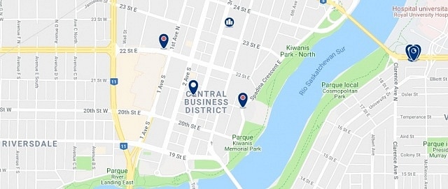 Accommodation in Downtown Saskatoon - Click on the map to see all available accommodation in this area