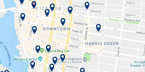 Accommodation in Downtown Victoria - Click on the map to see all available accommodation in the area
