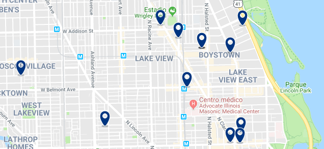 Alojamiento en Lakeview & Boystown - Clica sobre el mapa para ver todo el alojamiento en esta zona