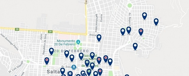 Accommodation in the North of Salta - Click on the map to see all available accommodation in this area