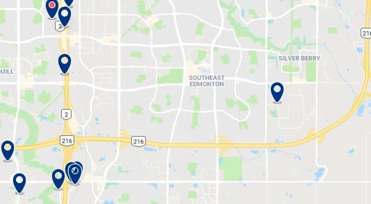 Accommodation in Southeast Edmonton - Click on the map to see all available accommodation in this area