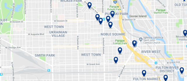 Alojamiento en West Town - Clica sobre el mapa para ver todo el alojamiento en esta zona