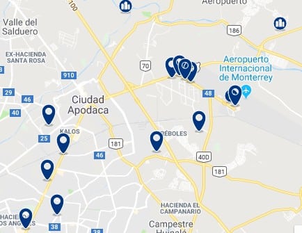 Accommodation in Apodaca – Click on the map to see all available accommodation in this area