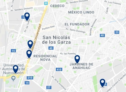 Accommodation in San Nicolás de los Garza – Click on the map to see all available accommodation in this area