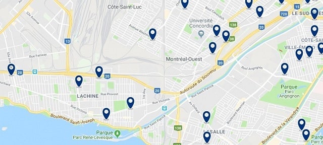 Alojamiento en Lachine – Clica sobre el mapa para ver todo el alojamiento en esta zona