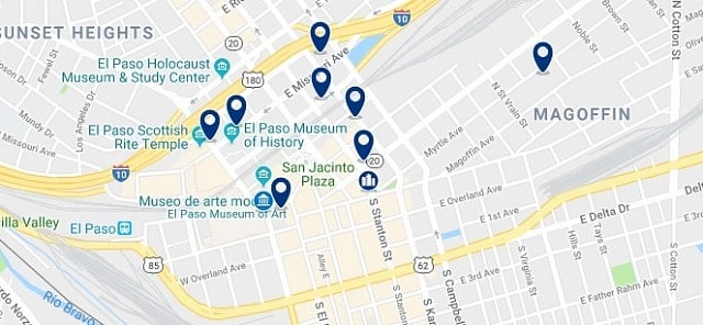 Accommodation in Downtown El Paso - Click on the map to see all available accommodation in this area