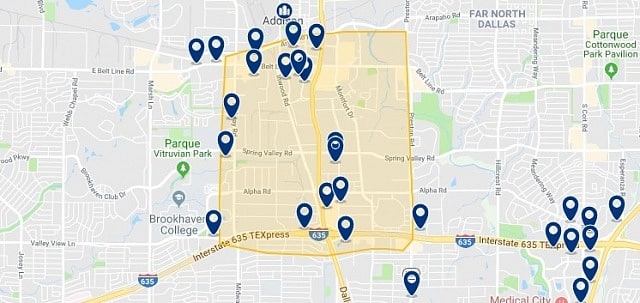 Accommodation in Galleria Dallas - Click on the map to see all available accommodation in this area