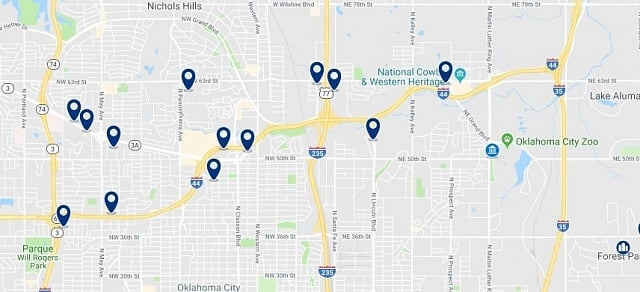 Accommodation in North Oklahoma City - Click on the map to see all available accommodation in this area