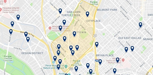 Accommodation in Uptown Dallas - Click on the map to see all available accommodation in this area