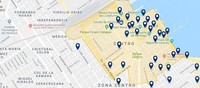Accommodation in Veracruz City Center - Click on the map to see all available accommodation in this area