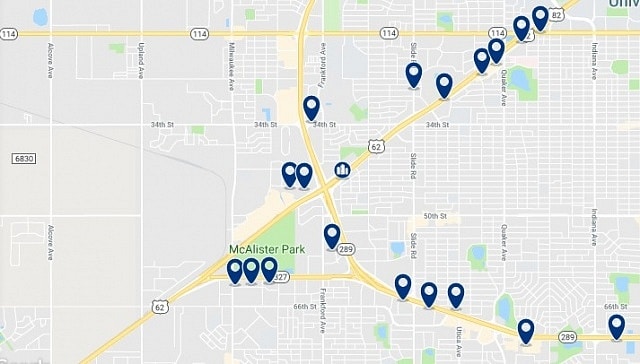 Alojamiento en West Lubbock - Click on the map to see all available accommodation in this area