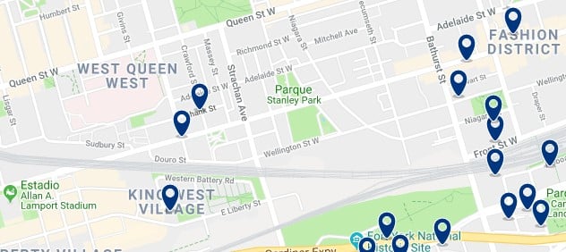 Accommodation in West Queen West - Click on the map to see all available accommodation in this area