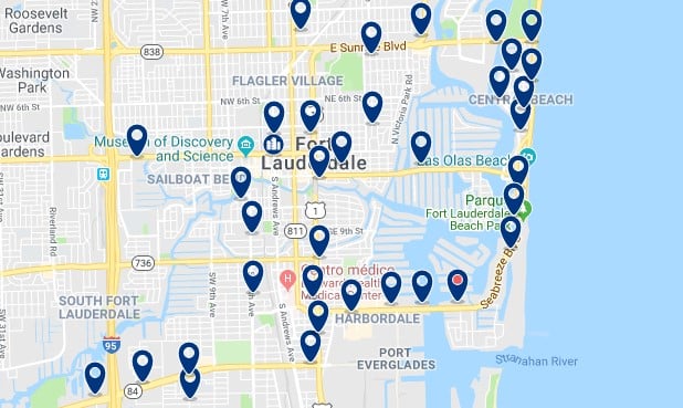 Accommodation in Downtown Fort Laudedale - Click on the map to see all available accommodation in this area