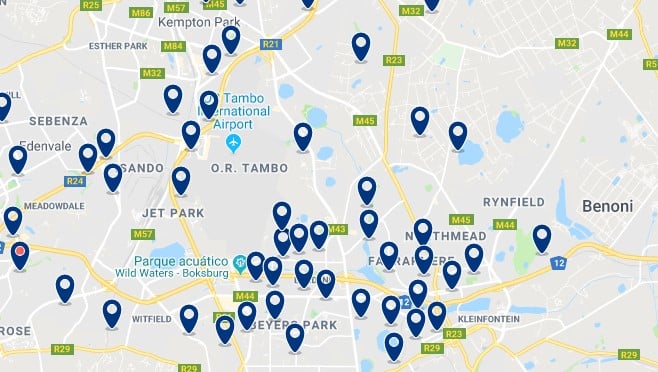 Accommodation near O.R. Tambo International Airport- Click on the map to see all available accommodation in this area