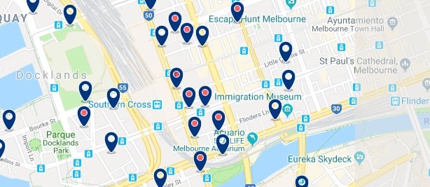 Alojamiento en Docklands - Clica sobre el mapa para ver todo el alojamiento en esta zona