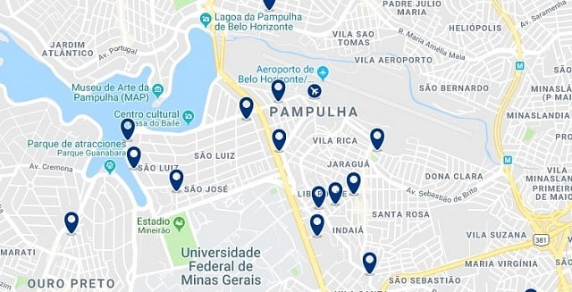 Accommodation in Pampulha - Click on the map to see all available accommodation in this area