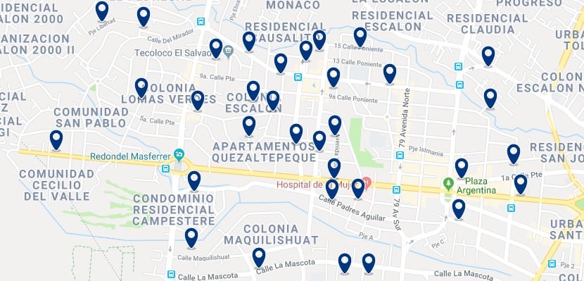 Accommodation in Escalón - Click on the map to see all accommodation in this area