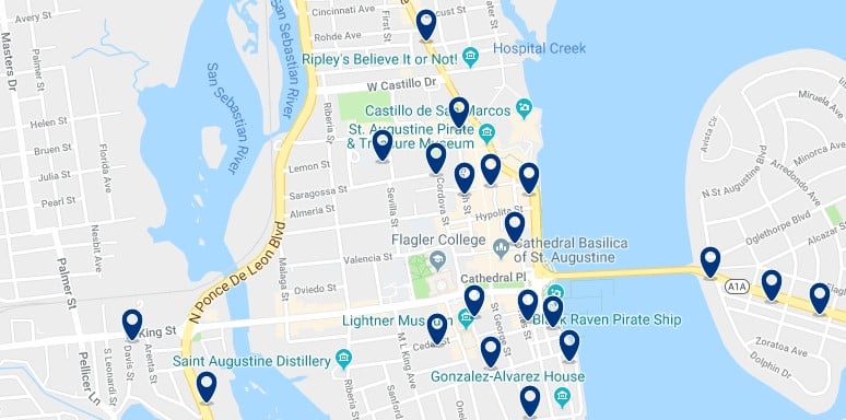 Accommodation in Saint Augustine's Historic District - Click on the map to see all available accommodation in this area