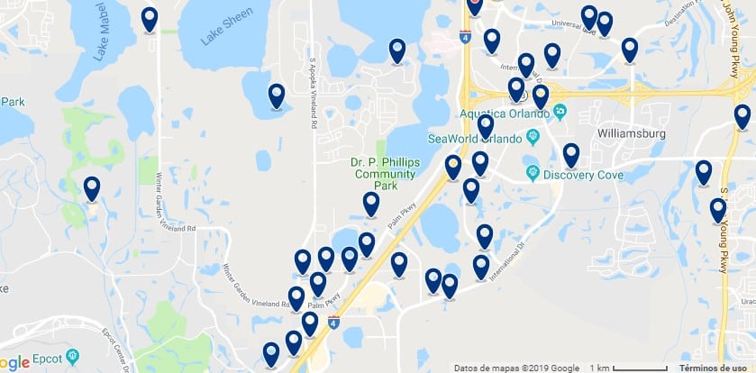 Accommodation near SeaWorld Orlando - Click on the map to see all available accommodation in this area