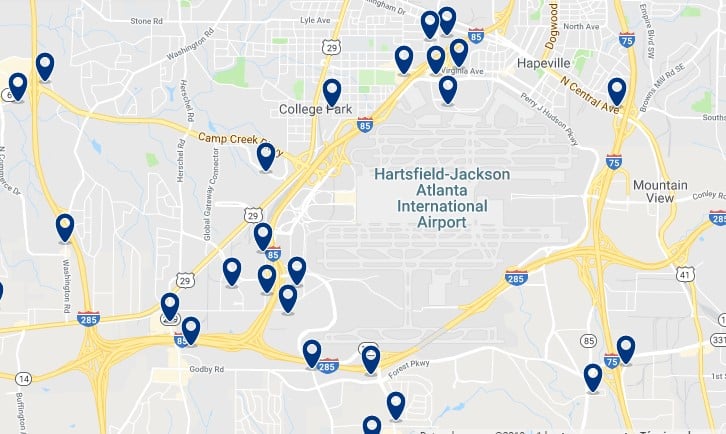 Accommodation near Hartsfield-Jackson International Airport - Click on the map to see all accommodation in this area