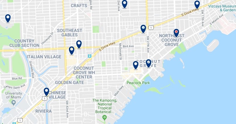 Accommodation in Coconut Grove - Click on the map to see all available accommodation in this area