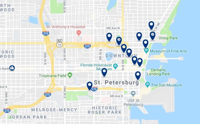 Accommodation in Downtown St Petersburg - Click on the map to see all available accommodation in this area